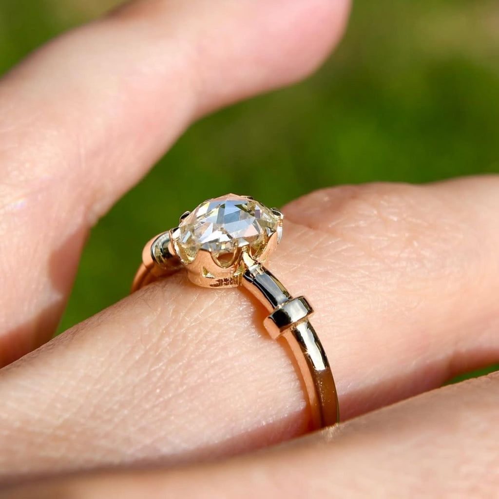 Oval Rose Cut Lab Grown Engagement Ring Solitaire Wedding Ring