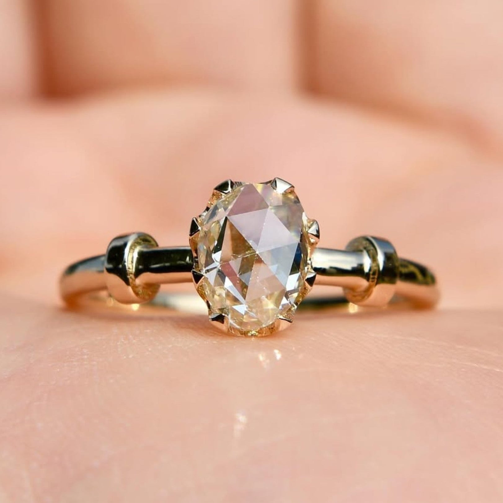 Oval Rose Cut Lab Grown Engagement Ring Solitaire Wedding Ring