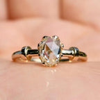 Oval Rose Cut Moissanite Engagement Ring Solitaire Wedding Ring
