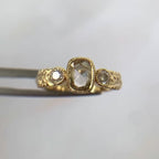 Vintage Milgrain Bezel Light Brown Cushion Rose Cut Moissanite Engagement Ring Three Stone Art Deco Gold Nature Inspired Ring