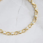 Round Cut Moissanite Diamond Bezel Link Bracelet, Solid Gold Everyday Tennis Jewelry Bracelet