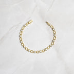 Round Cut Moissanite Diamond Bezel Link Bracelet, Solid Gold Everyday Tennis Jewelry Bracelet