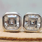2.00 TCW Asscher Cut Moissanite Diamond Stud Earrings Classic Bezel Set Minimalist Jewelry Gift