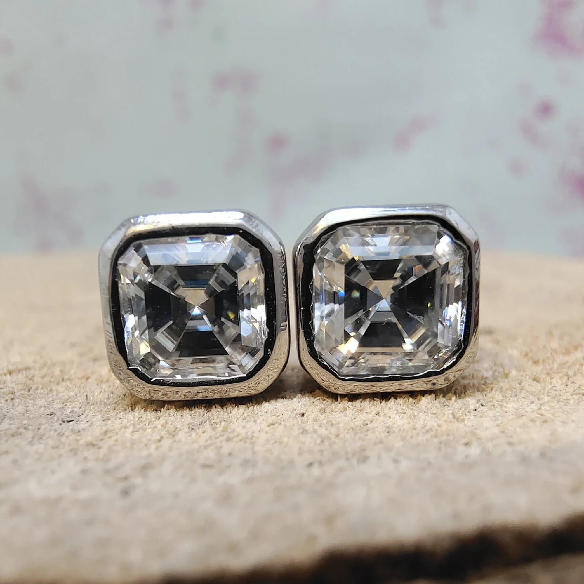 2.00 TCW Asscher Cut Lab Grown Diamond Stud Earrings Classic Bezel Set Minimalist Jewelry Gift