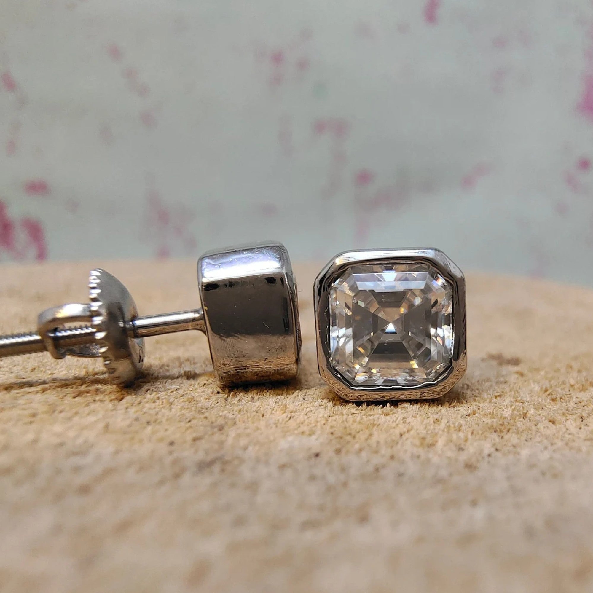 2.00 TCW Asscher Cut Moissanite Diamond Stud Earrings Classic Bezel Set Minimalist Jewelry Gift