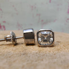 2.00 TCW Asscher Cut Lab Grown Diamond Stud Earrings Classic Bezel Set Minimalist Jewelry Gift