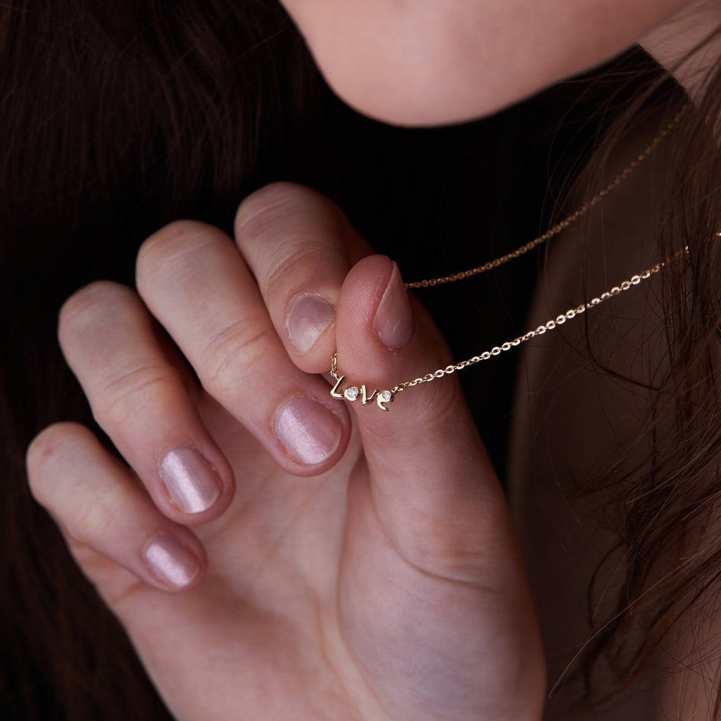 0.15 CT Gold Love Lab Grown Diamond Necklace, Minimalist Dainty Pendant Chain Jewelry Gift for Her