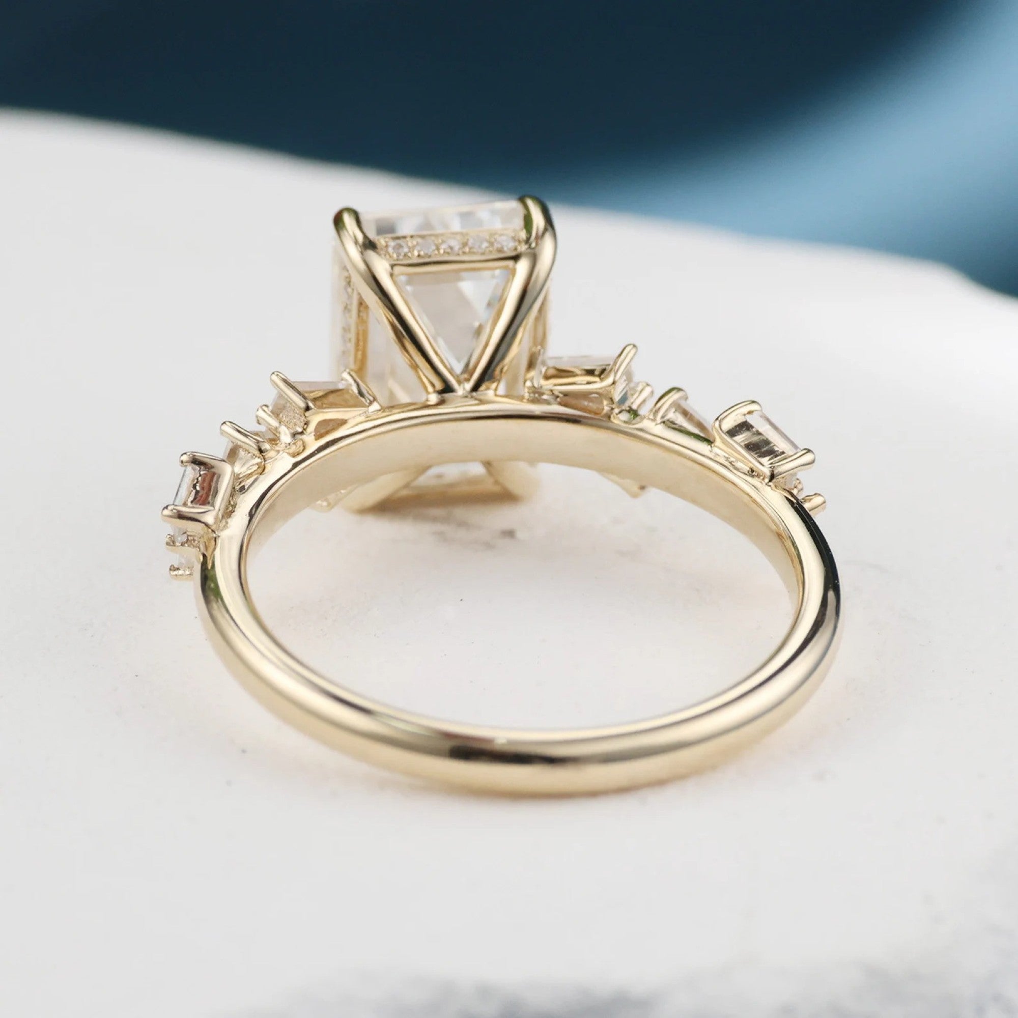 Emerald Cut Lab Grown Engagement Ring Hidden Halo Ring  Wedding Rings For Women Anniversary Ring Promise Gift For Her