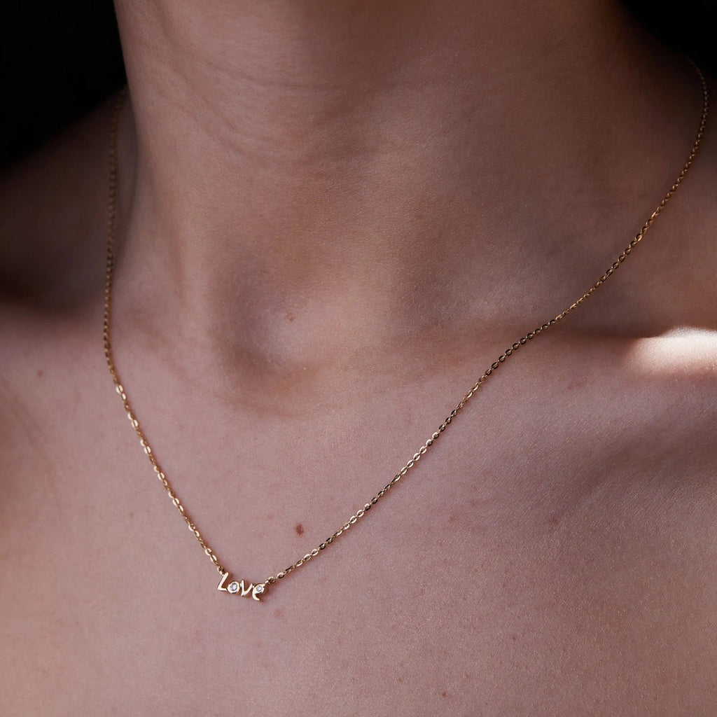 0.15 CT Gold Love Moissanite Diamond Necklace, Minimalist Dainty Pendant Chain Jewelry Gift for Her