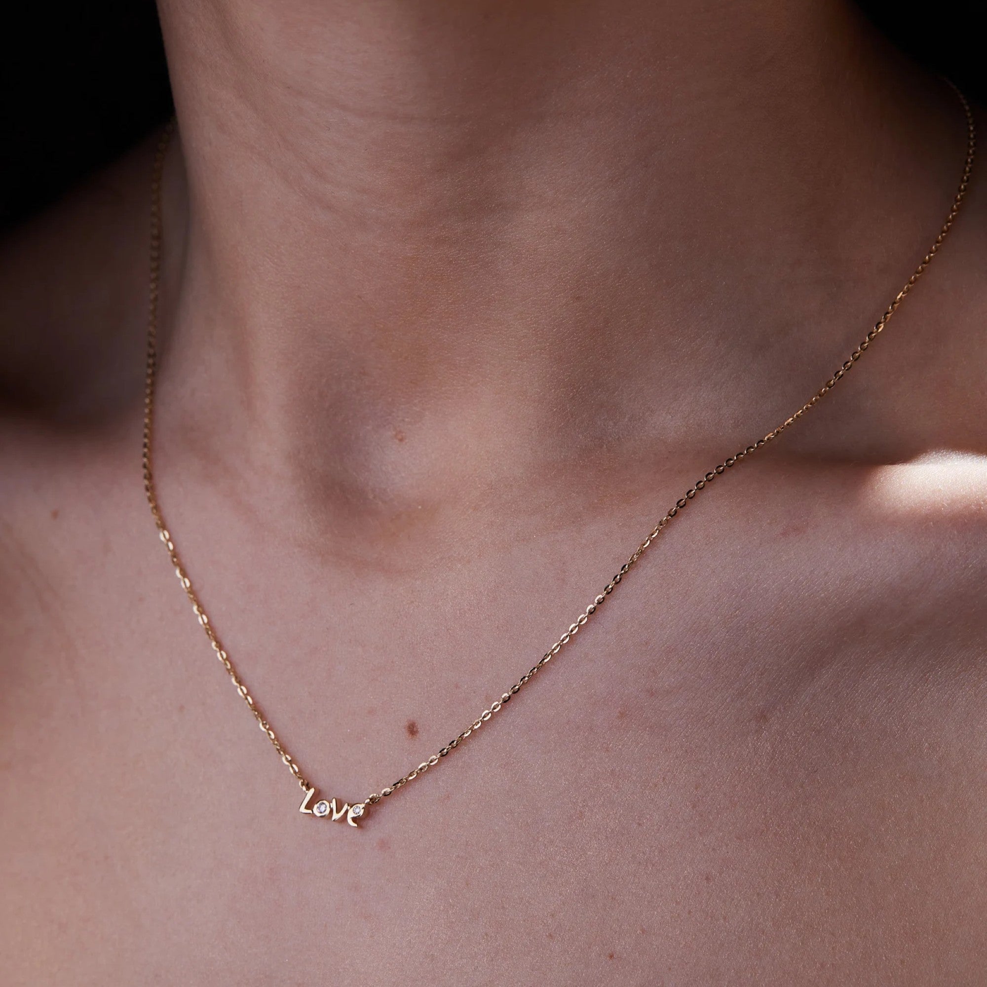 0.15 CT Gold Love Lab Grown Diamond Necklace, Minimalist Dainty Pendant Chain Jewelry Gift for Her