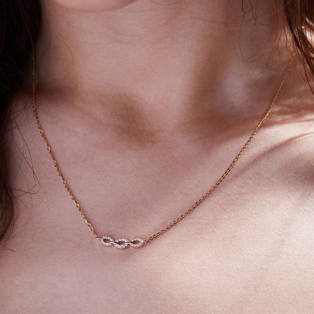 0.44 TCW Round Moissanite Diamond Gold Necklace, Minimalist Halo Station Pendant, Dainty Anniversary Gift Jewelry