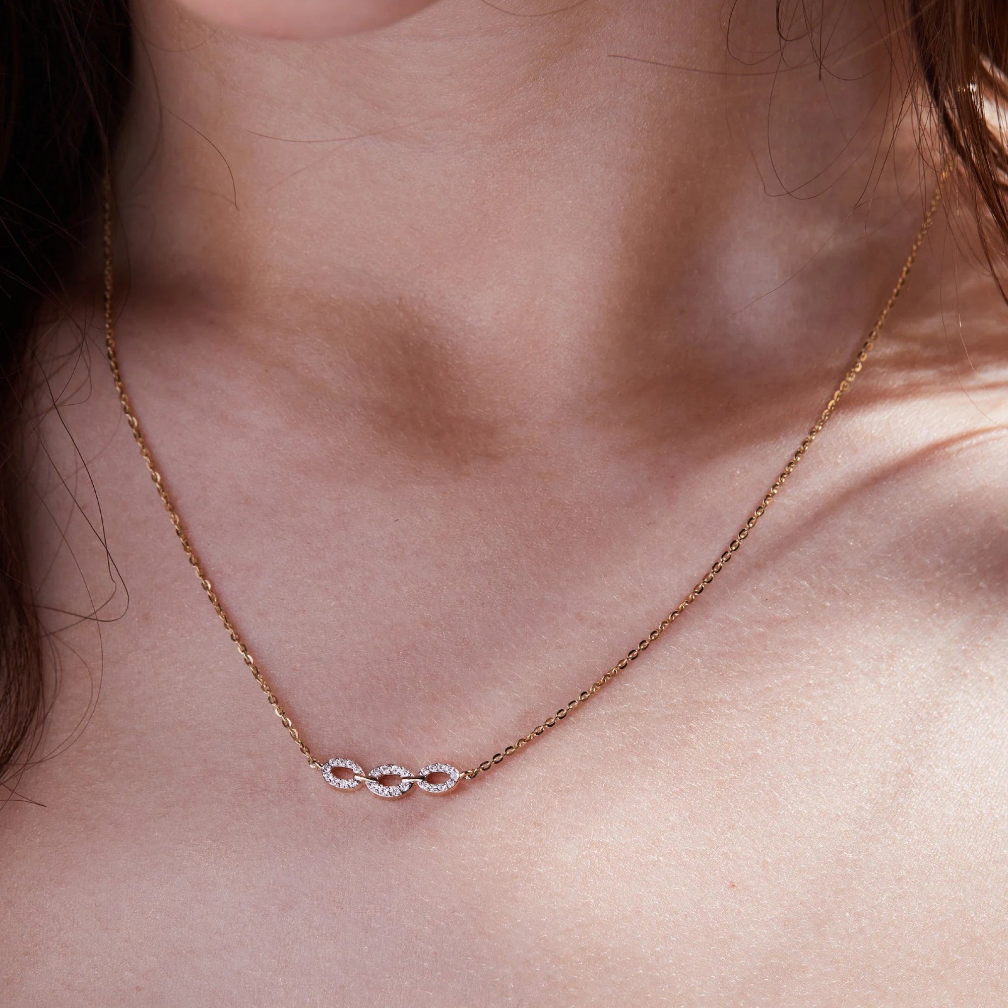 0.44 TCW Round Moissanite Diamond Gold Necklace, Minimalist Halo Station Pendant, Dainty Anniversary Gift Jewelry