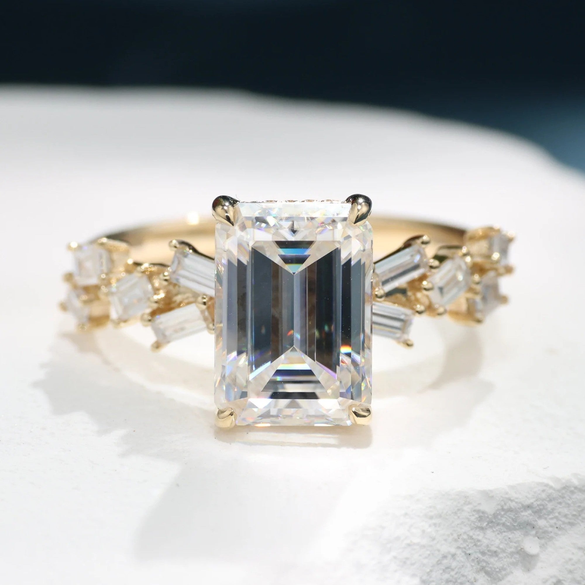 Emerald Cut Moissanite Engagement Ring Hidden Halo Ring  Wedding Rings For Women Anniversary Ring Promise Gift For Her