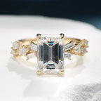 Emerald Cut Lab Grown Engagement Ring Hidden Halo Ring  Wedding Rings For Women Anniversary Ring Promise Gift For Her