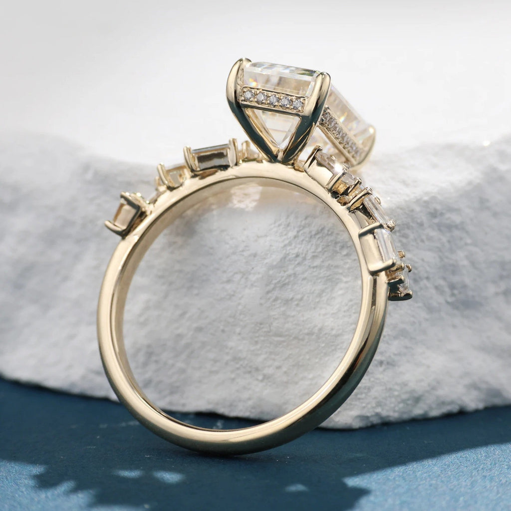 Emerald Cut Lab Grown Engagement Ring Hidden Halo Ring  Wedding Rings For Women Anniversary Ring Promise Gift For Her