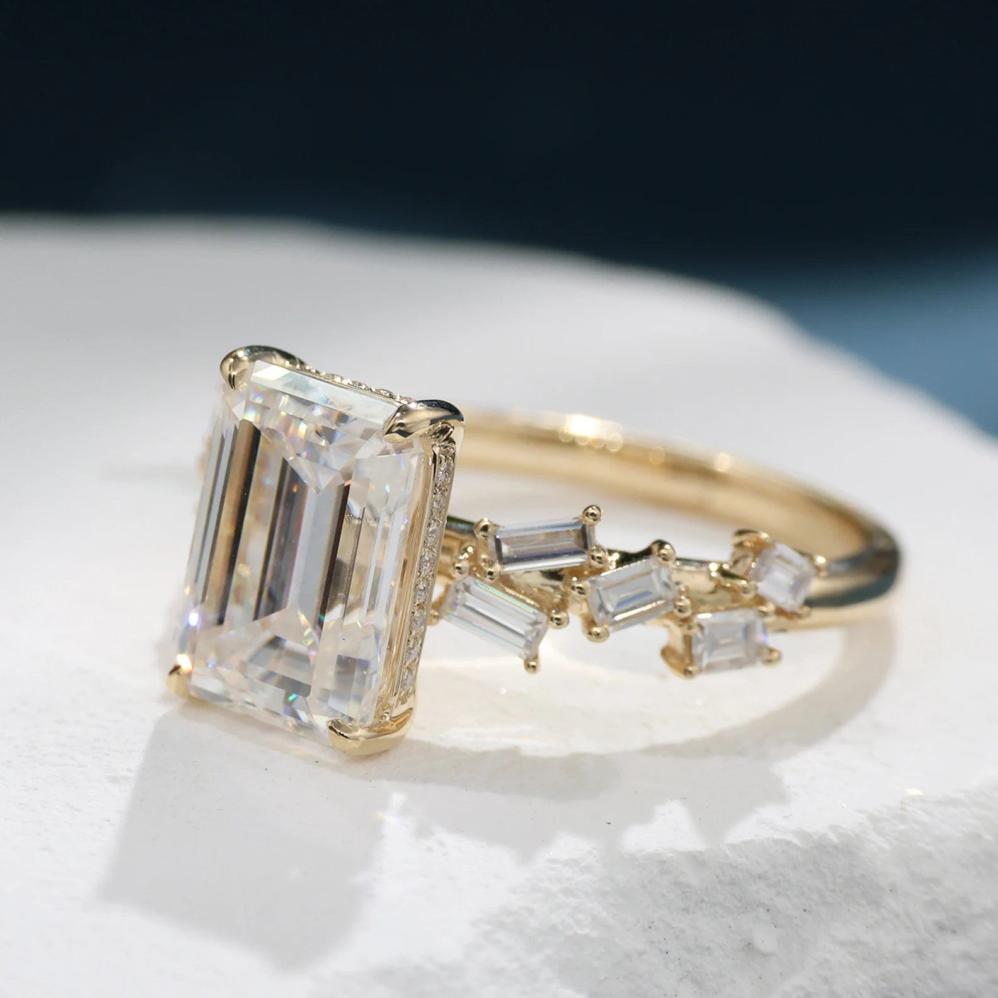 Emerald Cut Lab Grown Engagement Ring Hidden Halo Ring  Wedding Rings For Women Anniversary Ring Promise Gift For Her