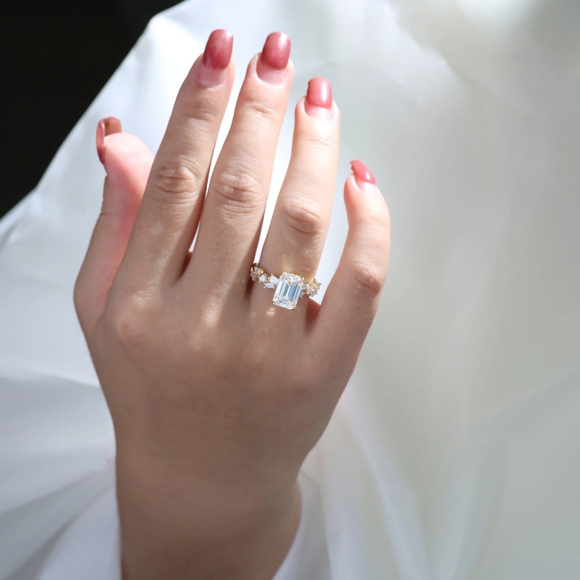 Emerald Cut Lab Grown Engagement Ring Hidden Halo Ring  Wedding Rings For Women Anniversary Ring Promise Gift For Her
