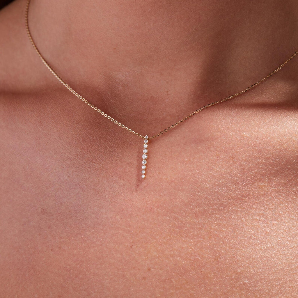0.20 TCW Round Lab Grown Diamond Gold Necklace, Dainty Vertical Pendant Jewelry Gift
