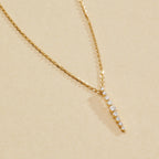 0.20 TCW Round Moissanite Diamond Gold Necklace, Dainty Vertical Pendant Jewelry Gift