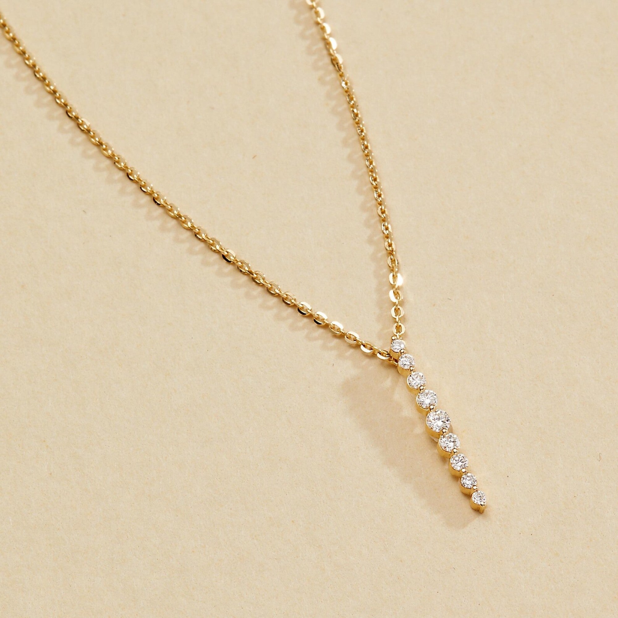 0.20 TCW Round Moissanite Diamond Gold Necklace, Dainty Vertical Pendant Jewelry Gift