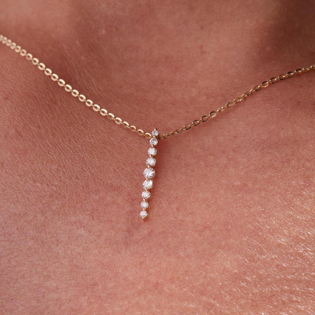 0.20 TCW Round Moissanite Diamond Gold Necklace, Dainty Vertical Pendant Jewelry Gift