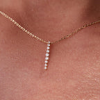 0.20 TCW Round Moissanite Diamond Gold Necklace, Dainty Vertical Pendant Jewelry Gift