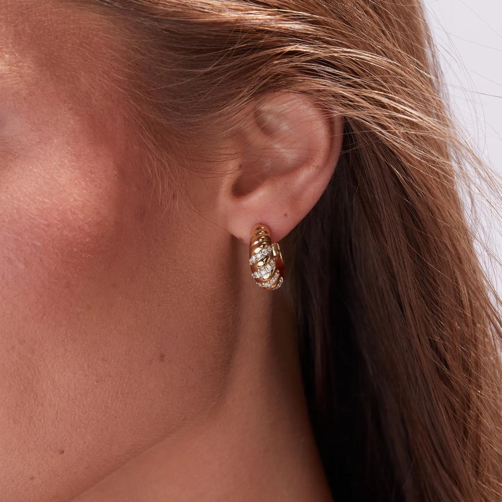 0.80 TCW Round Cut Moissanite Diamond Huggie Hoop Earring Elegant Twist Design