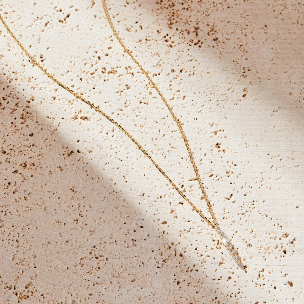 0.20 TCW Round Moissanite Diamond Gold Necklace, Dainty Vertical Pendant Jewelry Gift