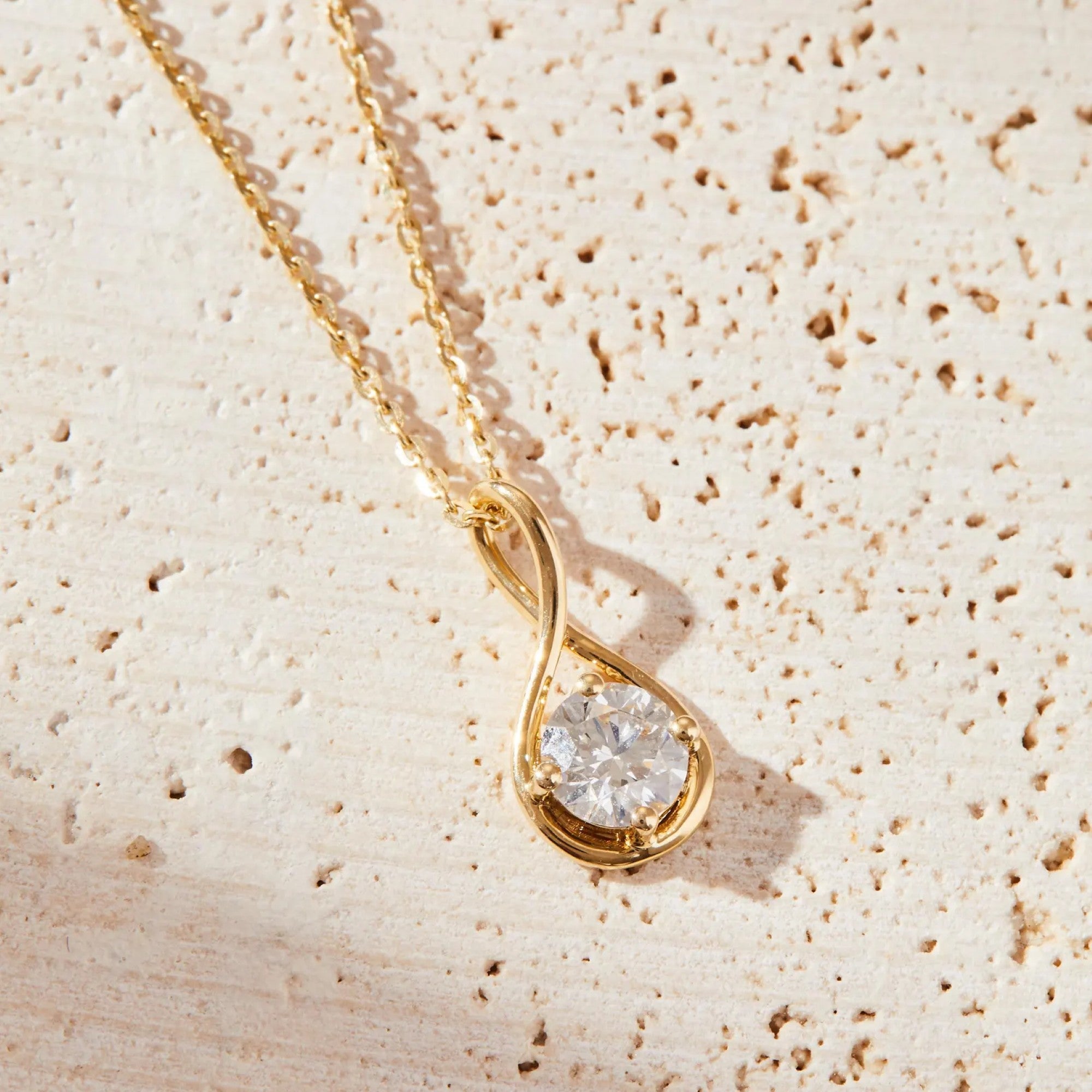 0.50 CT Round Moissanite Diamond Gold Necklace, Solitaire Pendant, Minimalist Twist Design, Dainty Wedding Gift Jewelry