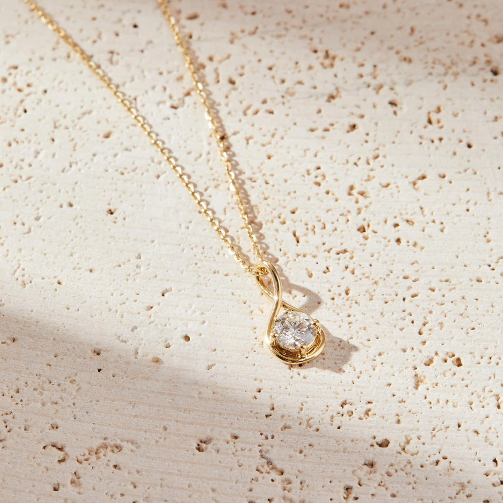 0.50 CT Round Lab Grown Diamond Gold Necklace, Solitaire Pendant, Minimalist Twist Design, Dainty Wedding Gift Jewelry