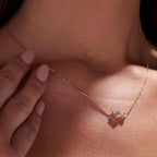 1.25 TCW Emerald and Pear Toi Et Moi Gold Necklace, Two Stone Lab Diamond Pendant