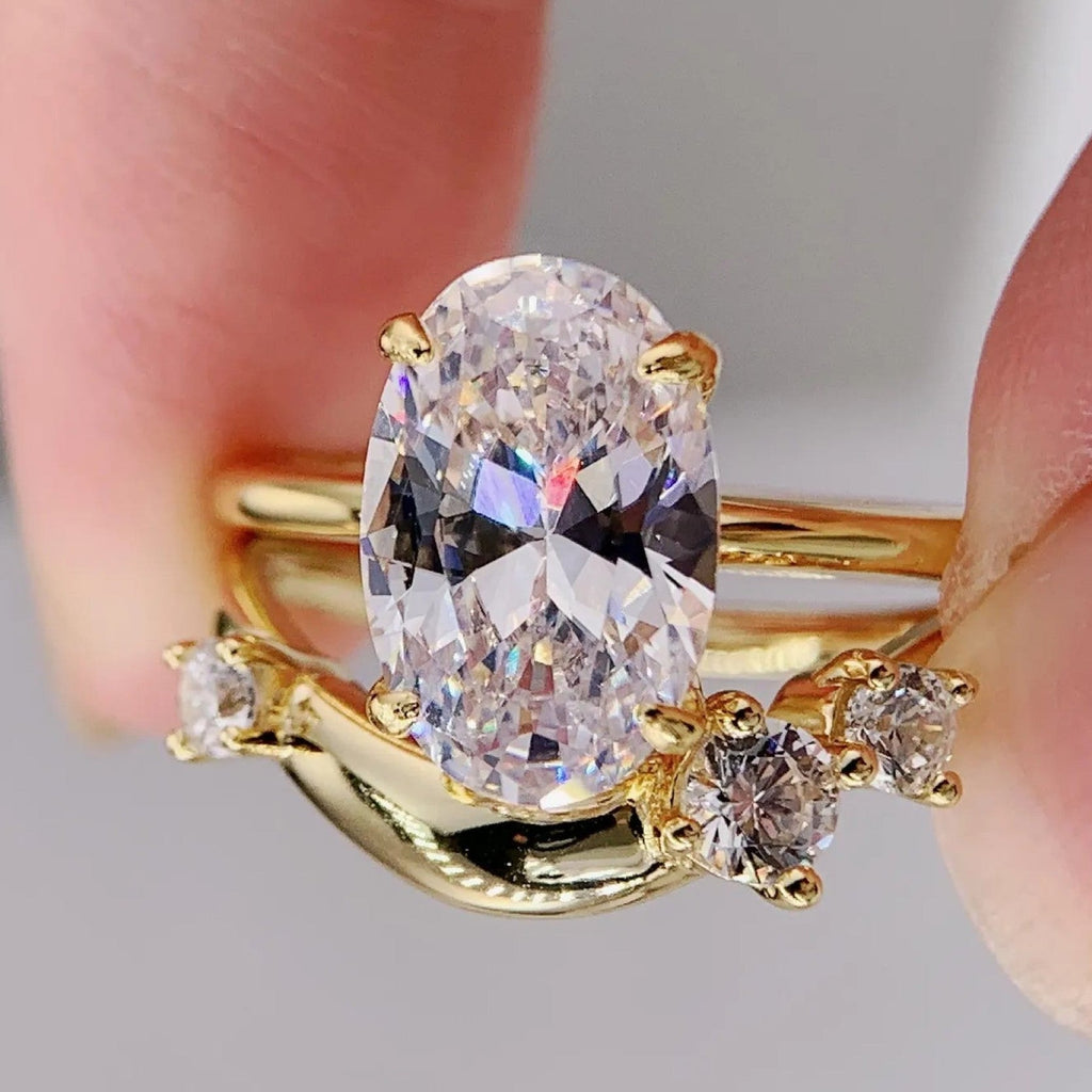 Oval Lab Diamond Engagement Ring Set  Lab Grown Wedding Ring Set  Anniversary Ring Set For Women