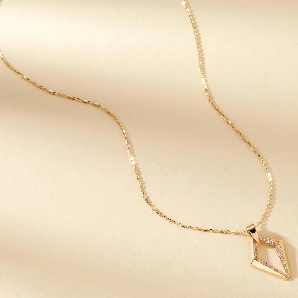 0.38 TCW Round Cut Moissanite Diamond Gold Geometric Pendant Necklace Gift for Her