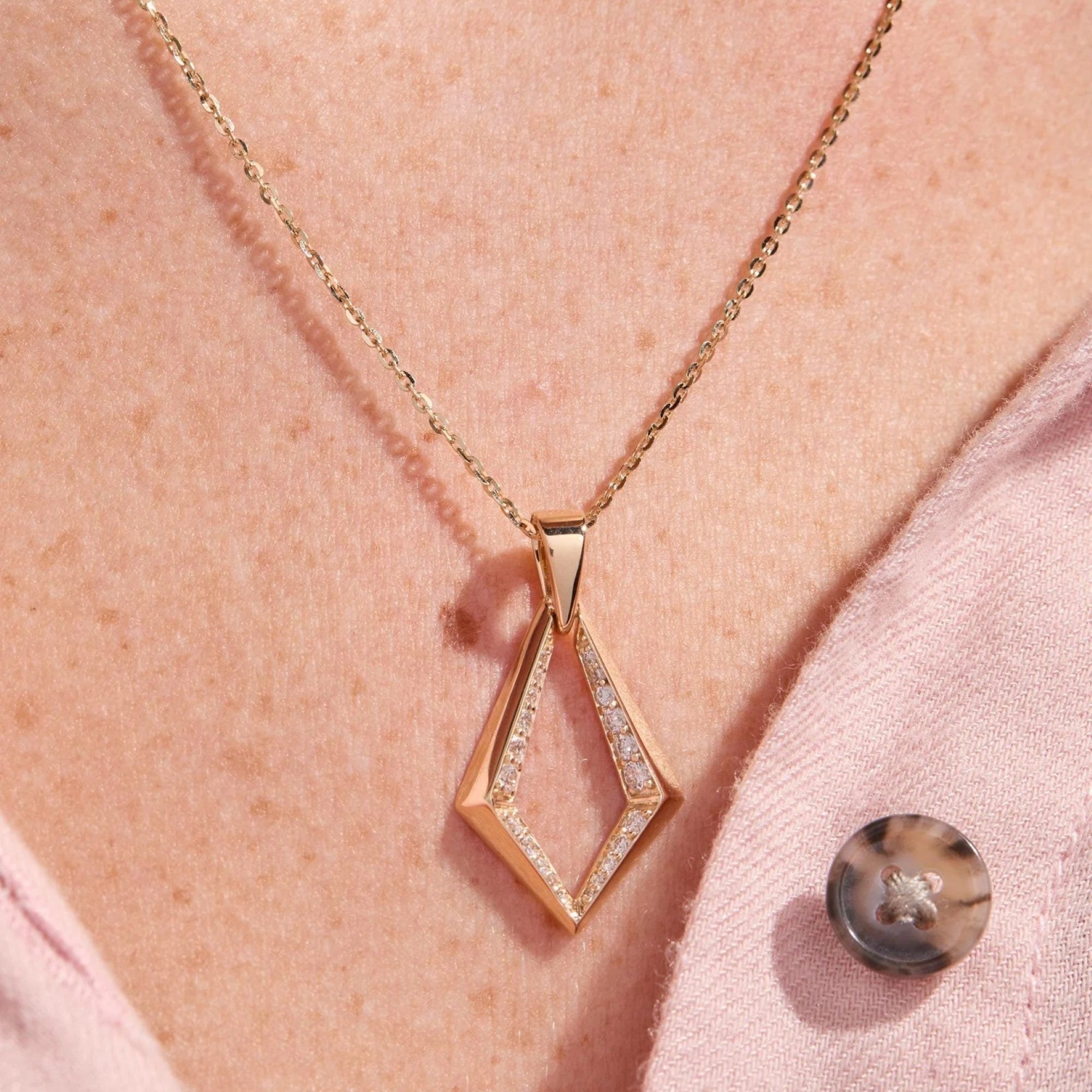 0.38 TCW Round Cut Lab Grown Diamond Gold Geometric Pendant Necklace Gift for Her