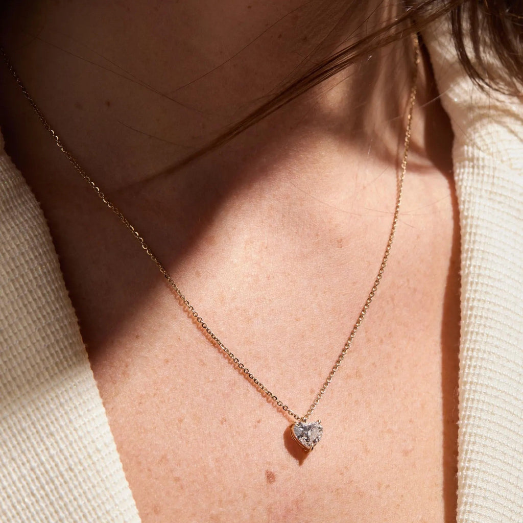 1.50 CT Heart Cut Lab Grown Diamond Necklace, Gold Solitaire Pendant Jewelry