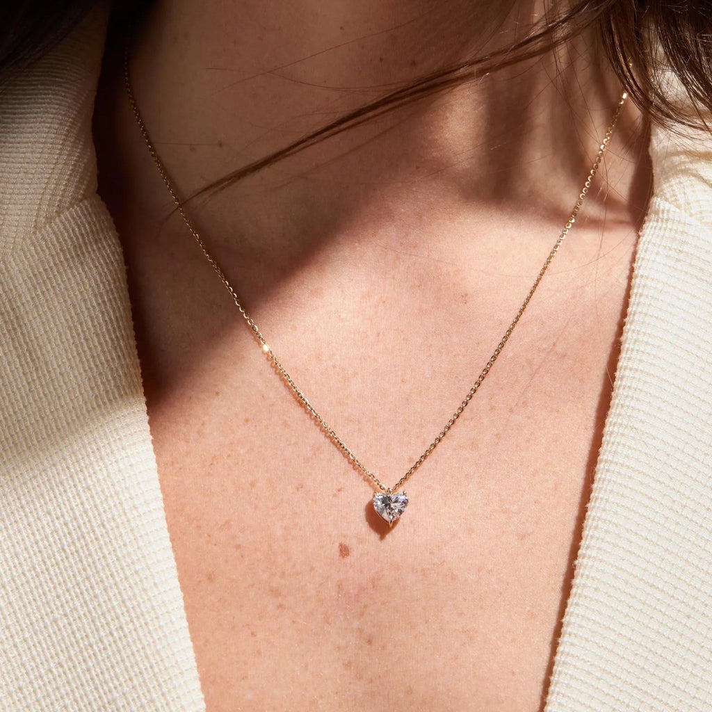 1.50 CT Heart Cut Lab Grown Diamond Necklace, Gold Solitaire Pendant Jewelry