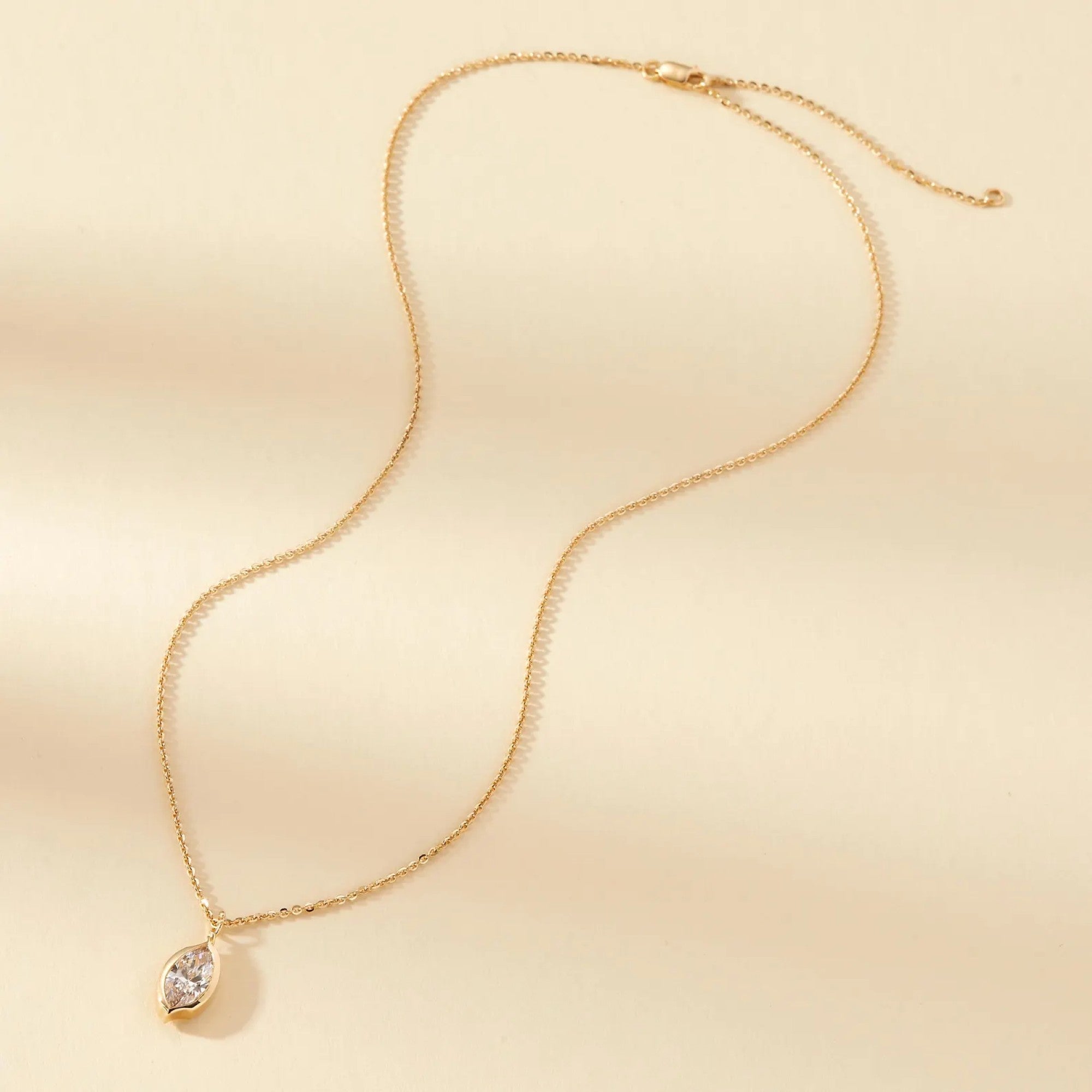 1.50 CT Marquise Cut Lab Grown Diamond Necklace, Gold Solitaire Pendant Jewelry