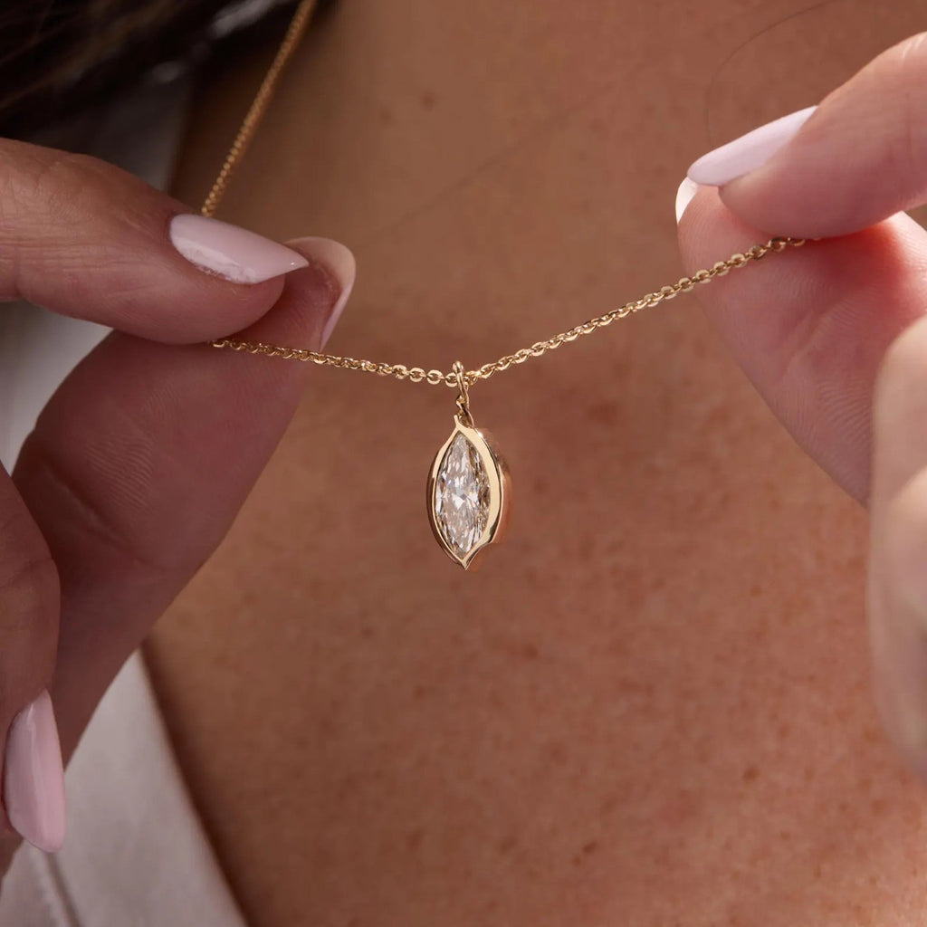 1.50 CT Marquise Cut Moissanite Diamond Necklace, Gold Solitaire Pendant Jewelry