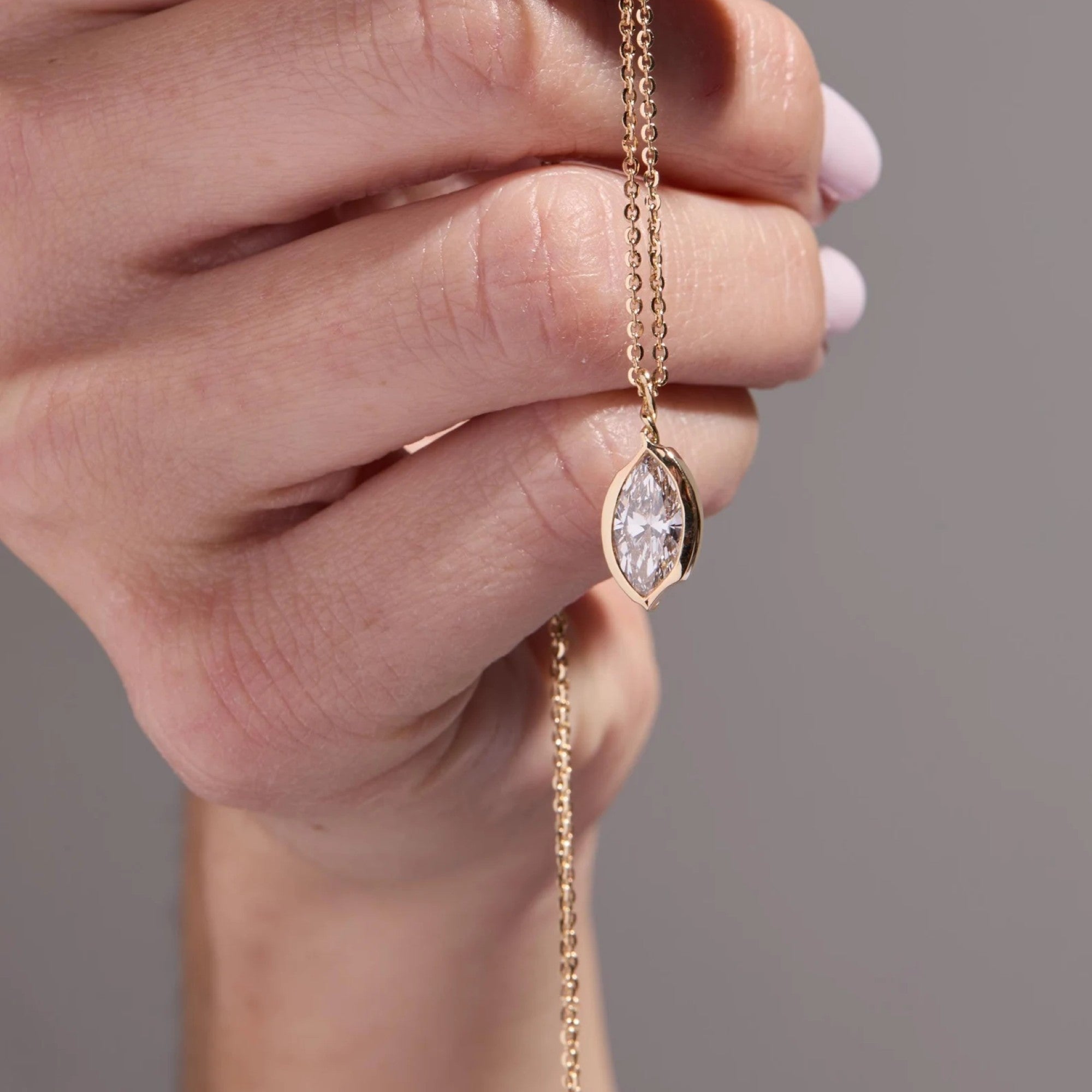 1.50 CT Marquise Cut Lab Grown Diamond Necklace, Gold Solitaire Pendant Jewelry