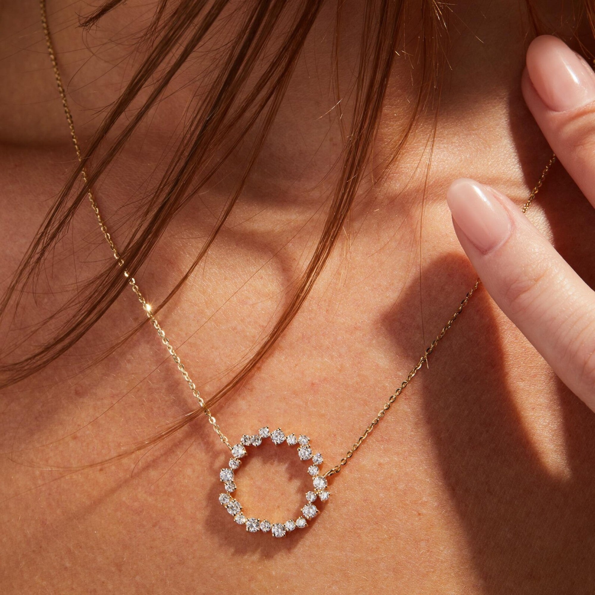 0.50 TCW Round Cut Moissanite Diamond Circle Pendant Necklace Gold Jewelry