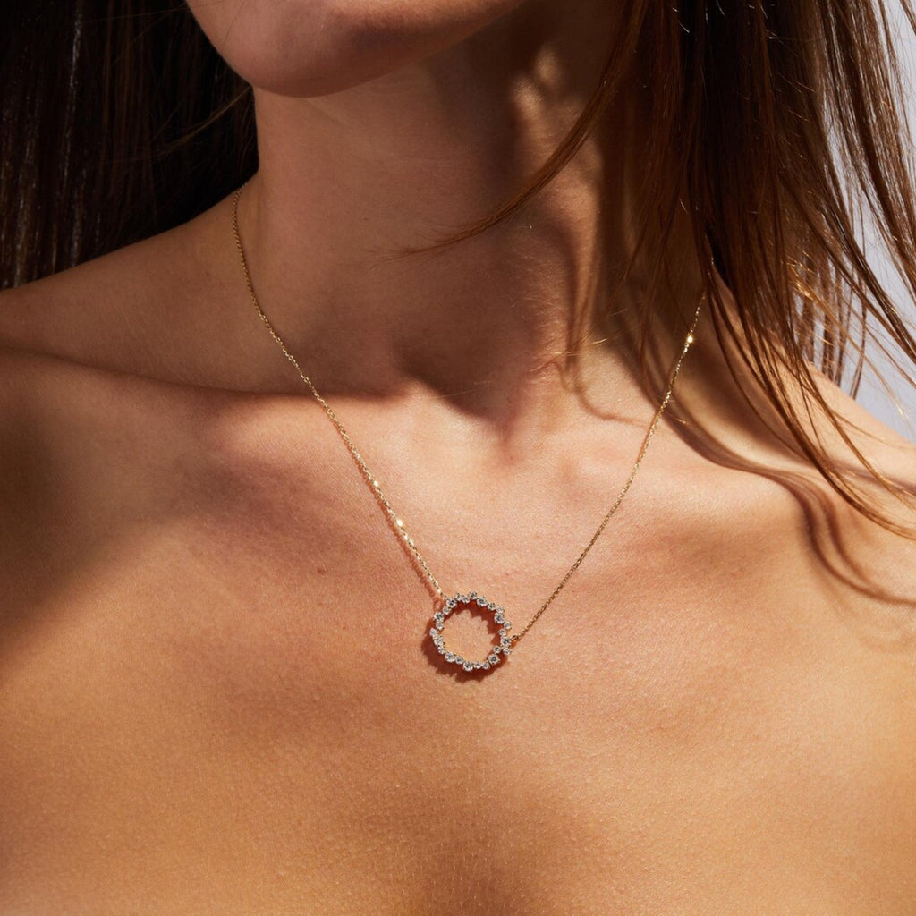 0.50 TCW Round Cut Lab Grown Diamond Circle Pendant Necklace Gold Jewelry