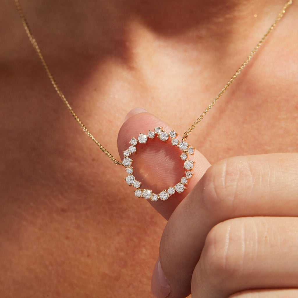 0.50 TCW Round Cut Lab Grown Diamond Circle Pendant Necklace Gold Jewelry
