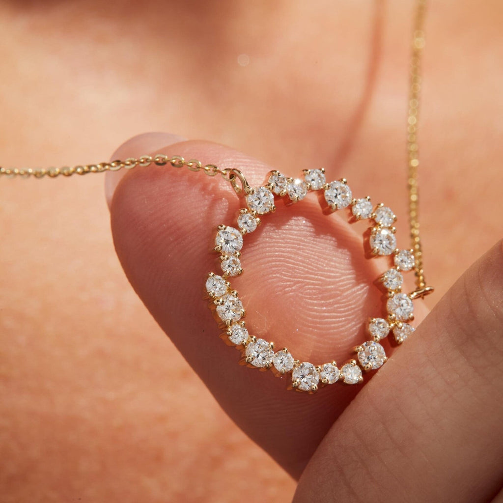 0.50 TCW Round Cut Lab Grown Diamond Circle Pendant Necklace Gold Jewelry