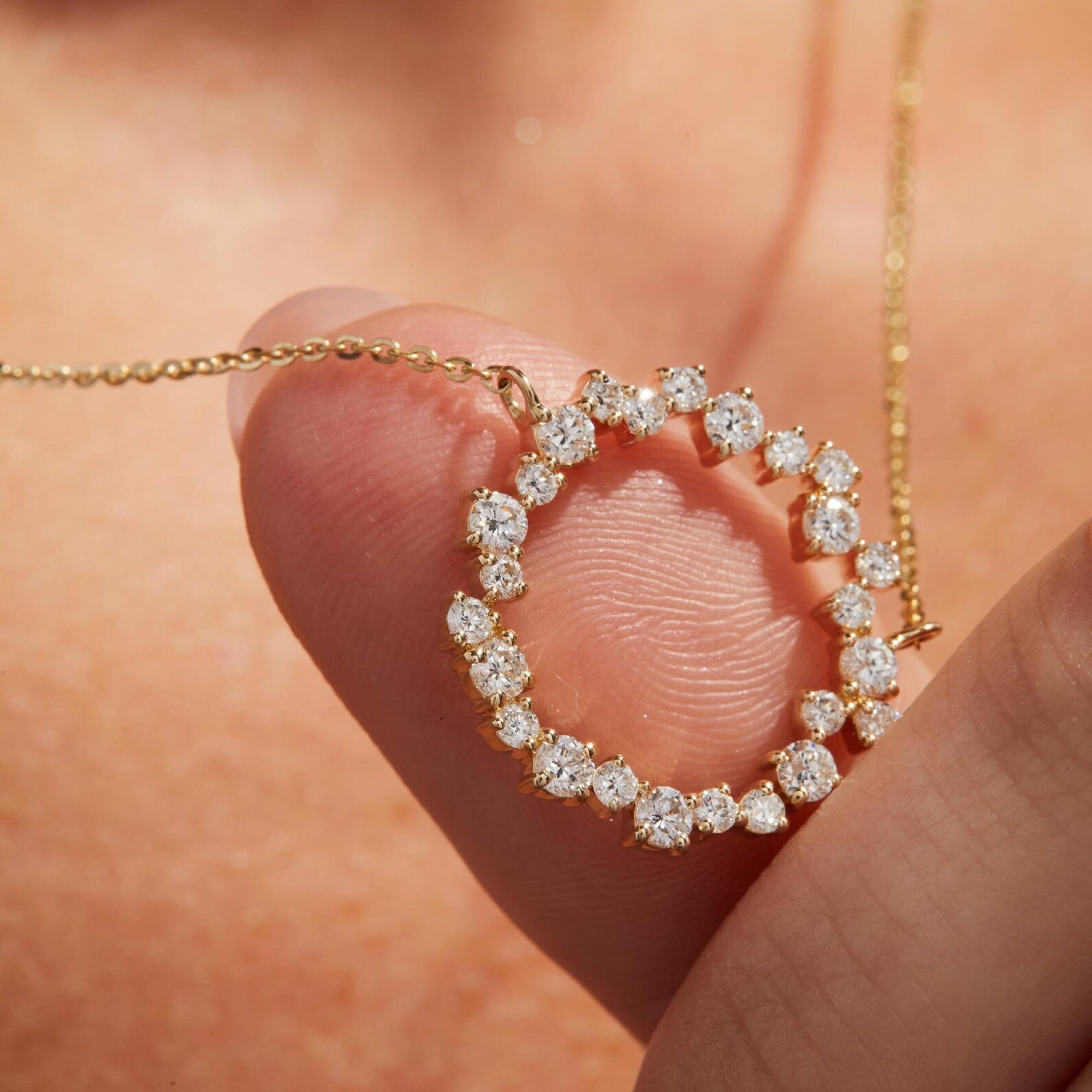 0.50 TCW Round Cut Lab Grown Diamond Circle Pendant Necklace Gold Jewelry