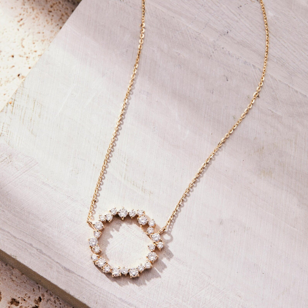 0.50 TCW Round Cut Lab Grown Diamond Circle Pendant Necklace Gold Jewelry