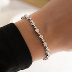 Round Cut Lab Grown Diamond Bezel Link Bracelet, Solid Gold Minimalist Tennis Jewelry Gift