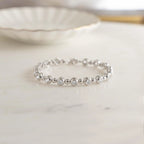 Round Cut Moissanite Diamond Bezel Link Bracelet, Solid Gold Minimalist Tennis Jewelry Gift