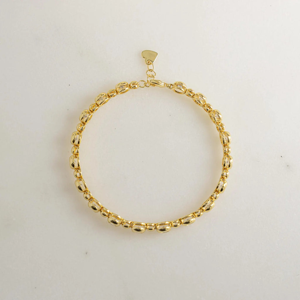 Round Cut Moissanite Diamond Bezel Link Bracelet, Solid Gold Minimalist Tennis Jewelry Gift