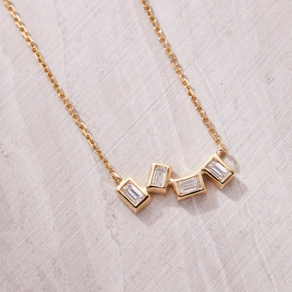 0.40 TCW Emerald Cut Moissanite Diamond Gold Necklace, Minimalist Solitaire Pendant, Dainty Anniversary Gift Jewelry