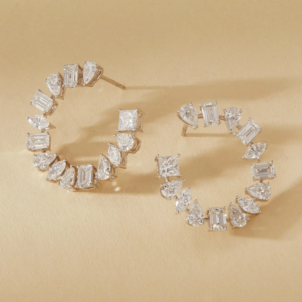 5.80 TCW Multi stone Gold Lab Grown Diamond Cluster Hoop Earrings